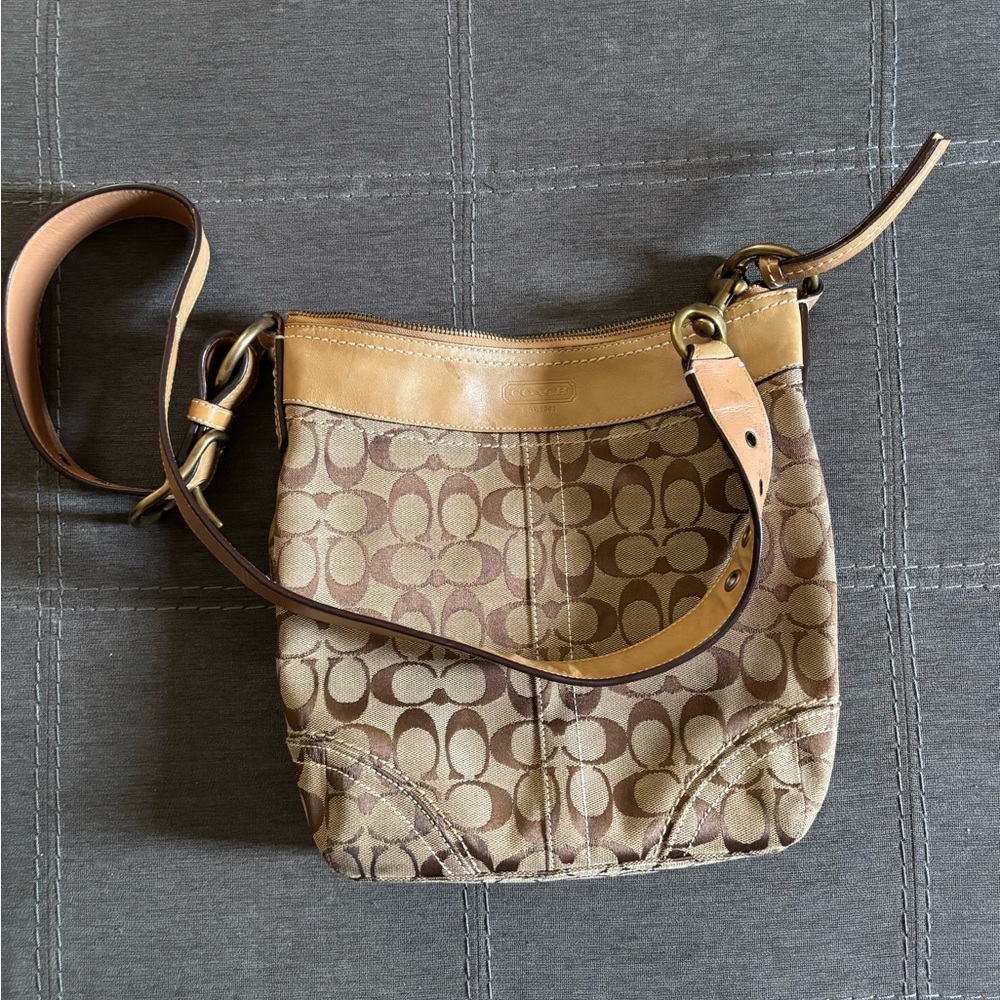 Coach Signature Brown Tan Crossbody Bag